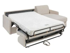 Sofá De Canto Convertivel Abertura Rapida E Reversivel Tecido Bege, Cama 140 Cm E Colchão 14 Cm - Calife