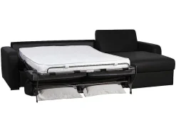 Sofá De Canto Convertivel Em Cama Em Pele Preto - Canto Direito - Bevis