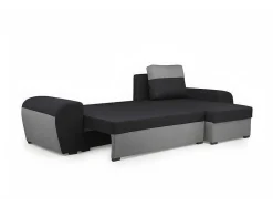 Sofá De Canto Convertivel Em Cama E Reversivel Em Tecido Bicolor Preto E Cinzento Claro - Gaby