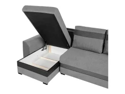 Sofá De Canto Convertivel Em Cama E Reversivel Em Tecido Cinzento Claro Com Faixas Em Cinzento Escuro - Giany
