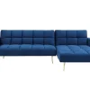 Sofá De Canto Convertivel Reversivel Clic-Clac Em Veludo Azul-Real - Nieto