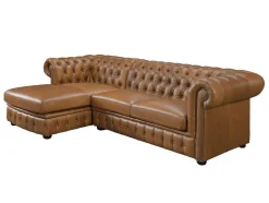 Sofá De Canto Esquerdo Chesterfield Brenton 100% Pele De Bufalo Superior Caramelo Vintage