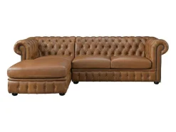 Sofá De Canto Esquerdo Chesterfield Brenton 100% Pele De Bufalo Superior Caramelo Vintage