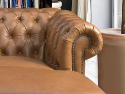 Sofá De Canto Esquerdo Chesterfield Brenton 100% Pele De Bufalo Superior Caramelo Vintage