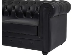 Sofá De Canto Esquerdo Chesterfield Em Couro Preto - Toledo