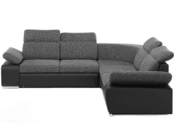 Sofá De Canto Modular Com Arrumação Em Tecido E Pele Sintética Bicolor Cinzento Escuro E Preto - Rabelais