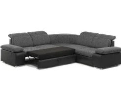 Sofá De Canto Modular Com Arrumação Em Tecido E Pele Sintética Bicolor Cinzento Escuro E Preto - Rabelais
