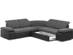 Sofá De Canto Modular Com Arrumação Em Tecido E Pele Sintética Bicolor Cinzento Escuro E Preto - Rabelais