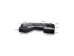 Sofá De Canto Panorâmico Convertivel Em Cama E Reversivel Em Pele Sintética E Tecido Cinzento - Dakota