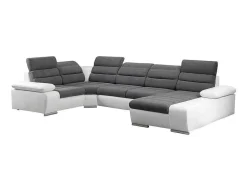 Sofá De Canto Panorâmico Modular Em Tecido E Pele Sintéticabicolor Cinzento E Branco - Canto Direito - Boileau