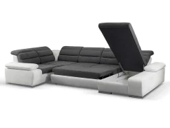 Sofá De Canto Panorâmico Modular Em Tecido E Pele Sintéticabicolor Cinzento E Branco - Canto Direito - Boileau