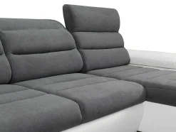 Sofá De Canto Panorâmico Modular Em Tecido E Pele Sintéticabicolor Cinzento E Branco - Canto Direito - Boileau