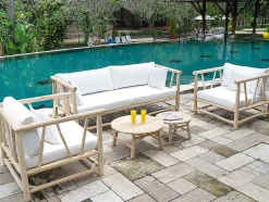 Sofá De Jardim Em Teca Com Almofadoes Cor Natural Claro E Branco - Tulum