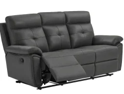 Sofá De 3 Lugares Articulado Em Pele Cinzento - Vineta