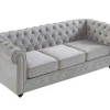 Sofá De 3 Lugares Chesterfield - Veludo Cinzento Claro
