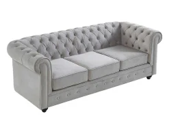 Sofá De 3 Lugares Chesterfield - Veludo Cinzento Claro