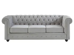 Sofá De 3 Lugares Chesterfield - Veludo Cinzento Claro