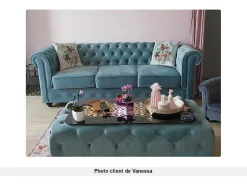 Sofá De 3 Lugares Chesterfield - Veludo Azul Pastel