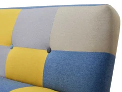 Sofá De 3 Lugares Clic-Clac Em Tecido E Cores Patchwork Cinza, Azul E Amarelo - Mardag