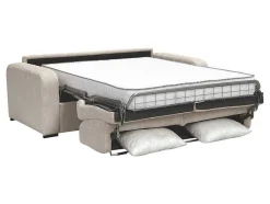 Sofá De 3 Lugares Convertivel Abertura Rapida Em Veludo Canelado Creme Colchão De 18 Cm - Bevis