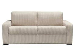 Sofá De 3 Lugares Convertivel Abertura Rapida Em Veludo Canelado Creme Colchão De 18 Cm - Bevis