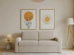 Sofá De 3 Lugares Convertivel Abertura Rapida Em Veludo Canelado Creme Colchão De 18 Cm - Bevis