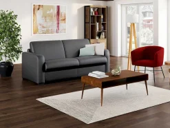 Sofá De 3 Lugares Convertivel Abertura Rapida Em Couro Cinza Colchão 18 Cm - Bevis