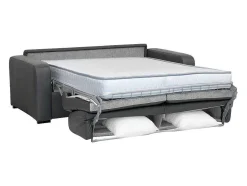 Sofá De 3 Lugares Convertivel Abertura Rapida Em Couro Cinza Colchão 18 Cm - Bevis