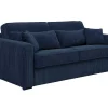 Sofá De 4 Lugares Convertivel Abertura Rapida Veludo Canelado Azul, Cama De 160 Cm, Colchão De 18 Cm - Mondovi