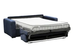 Sofá De 4 Lugares Convertivel Abertura Rapida Veludo Canelado Azul, Cama De 160 Cm, Colchão De 18 Cm - Mondovi