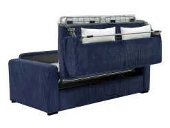 Sofá De 4 Lugares Convertivel Abertura Rapida Veludo Canelado Azul, Cama De 160 Cm, Colchão De 18 Cm - Mondovi