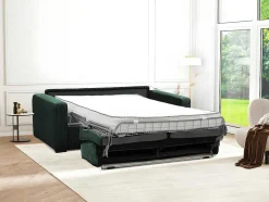 Sofá De 4 Lugares Convertivel Abertura Rapida Veludo Canelado Verde, Cama De Ripas Largas, Colchão De 18 Cm - Mondovi