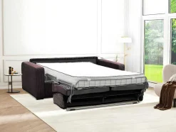 Sofá De 4 Lugares Convertivel Abertura Rapida Veludo Canelado Castanho, Cama De 160 Cm, Colchão De 18 Cm - Mondovi