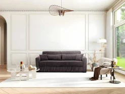 Sofá De 3 Lugares Convertivel Abertura Rapida Veludo Canelado Castanho, Cama De 140 Cm, Colchão De 18 Cm - Mondovi