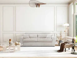 Sofá De 3 Lugares Convertivel Abertura Rapida Veludo Canelado Bege, Cama De Ripas Largas 140 Cm, Colchão De 18 Cm - Mondovi