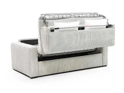 Sofá De 4 Lugares Convertivel Abertura Rapida Veludo Cabelado Bege, Cama De Ripas Largas 160 Cm, Colchão De 14 Cm - Mondovi