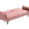 Sofá De 3 Lugares Convertivel Clic-Clac Em Veludo Cor-De-Rosa - Gulcan