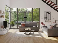 Sofá De 3 Lugares Convertivel De Abertura Rapida Em Tecido Vizir - Cinza - Cama De Ripas Largas 140 Cm - Colchão De 18 Cm Com Memória De Forma