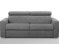 Sofá De 3 Lugares Convertivel De Abertura Rapida Em Tecido Vizir - Cinza - Cama De Ripas Largas 140 Cm - Colchão De 18 Cm Com Memória De Forma