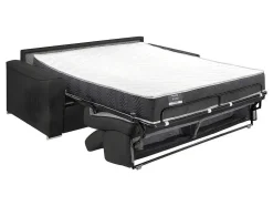 Sofá De 4 Lugares Convertivel De Abertura Rapida Em Tecido Vizir - Cinza - Cama De Ripas Largas De 160 Cm - Colchão De 22 Cm Com Memória De Forma