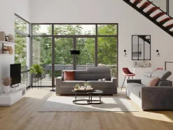 Sofá De 3 Lugares Convertivel De Abertura Rapida Em Tecido Vizir - Cinza - Cama De Ripas Largas De 140 Cm - Colchão De 18 Cm