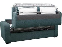 Sofá De 4 Lugares Convertivel De Abertura Rapida Em Tecido Azul Bevis Colchão De 14 Cm