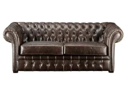 Sofá De 3+2+1 Lugares 100% Couro Envelhecido Estilo Chesterfield - Clotaire
