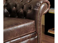 Sofá De 3+2+1 Lugares 100% Couro Envelhecido Estilo Chesterfield - Clotaire
