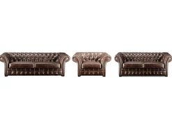Sofá De 3+2+1 Lugares 100% Couro Envelhecido Estilo Chesterfield - Clotaire