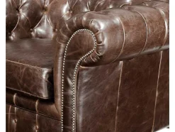 Sofá De 3+2+1 Lugares 100% Couro Envelhecido Estilo Chesterfield - Clotaire
