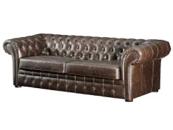 Sofá De 3+2 Lugares 100% Couro Envelhecido Estilo Chesterfield - Clotaire
