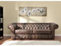 Sofá De 3+2 Lugares 100% Couro Envelhecido Estilo Chesterfield - Clotaire