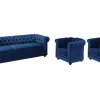 Sofá De 3 Lugares E 2 Cadeiroes Chesterfield - Veludo Azul Real