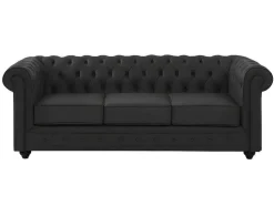 Sofá De 3 Lugares Em Pele De Bufalo - Preto - Chesterfield